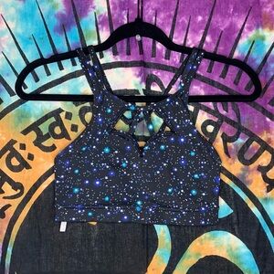 Victoria Secret Sport Galaxy Print Sports Bra w Back Detail Size XS Blue/Black